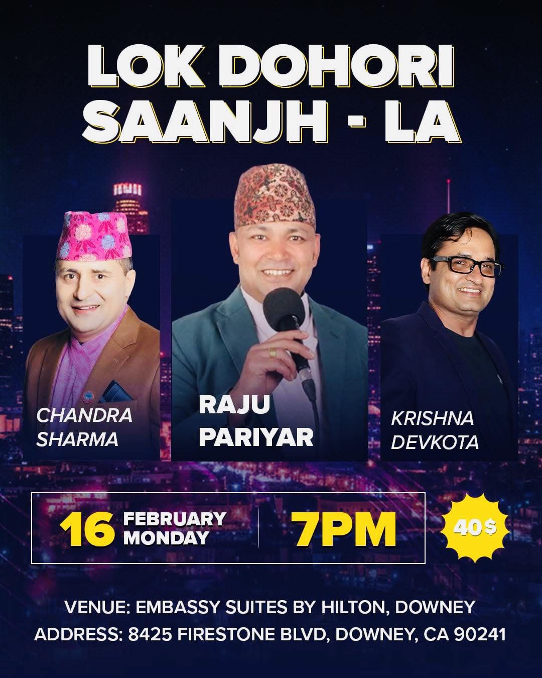 राजु परियार लस एन्जलसमा, सोमबार लोक दोहोरीको विशेष साँझ आयोजना हुँदै