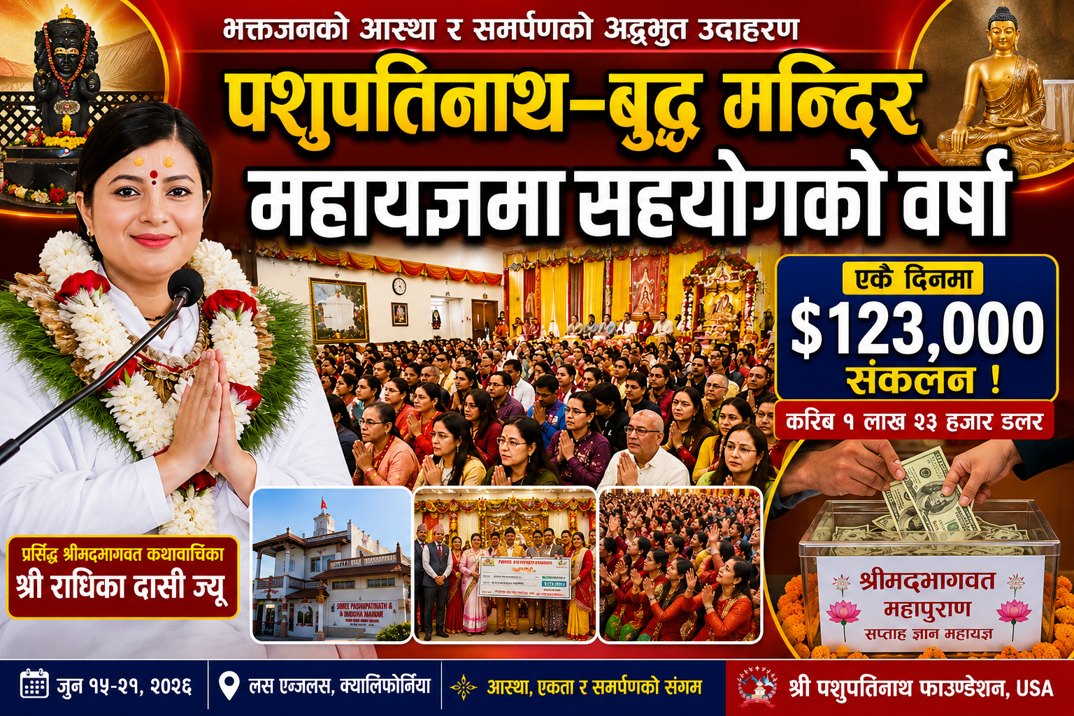 लस एन्जलस महायज्ञमा तेस्रो दिन १ लाख २३ हजार डलर संकलन